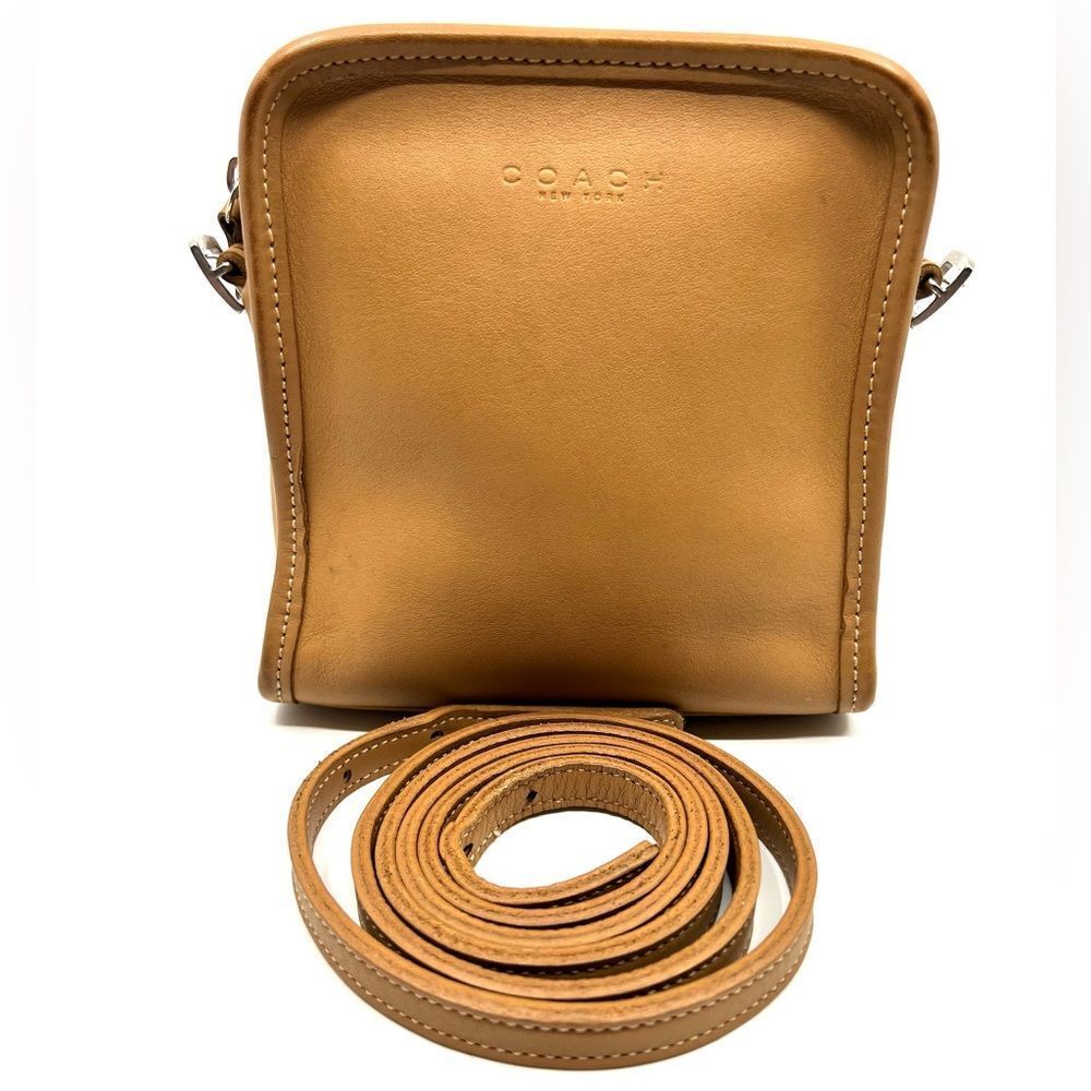 Vintage Coach Bellini Zip Leather Crossbody Style 9139 Camel Nickel Hardware